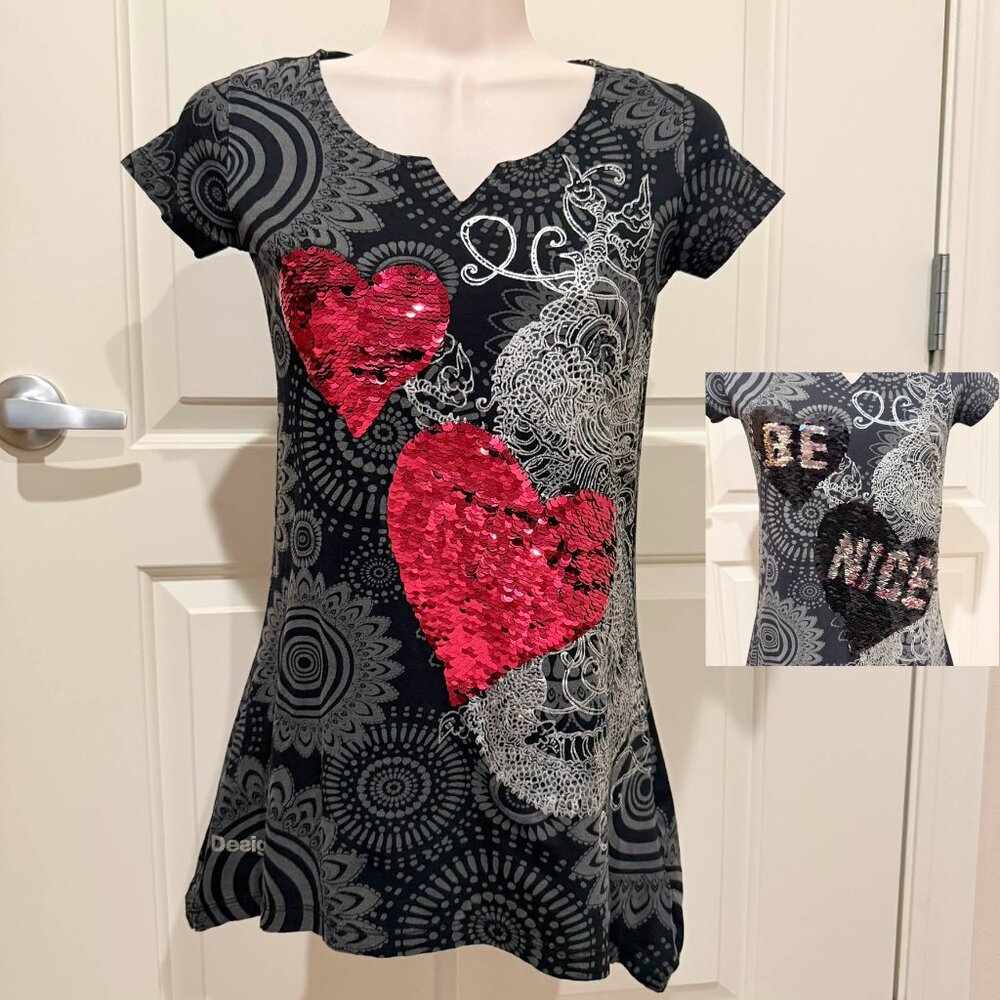 LN Desigual Girl's Cotton Tunic, Reversible Sequins, sz 11/12